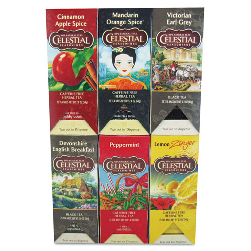 TEA, SIX ASSORTED FLAVORS, 25 BAGS/BOX, 150/CARTON